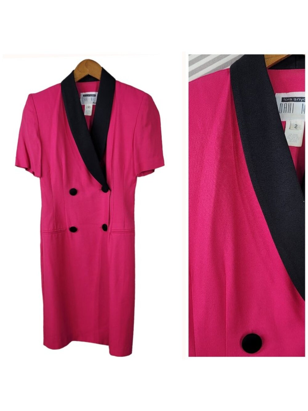 Vintage Power Suit Jacket Dress Size 2 Petite Career Secretary Bright Hot Pink